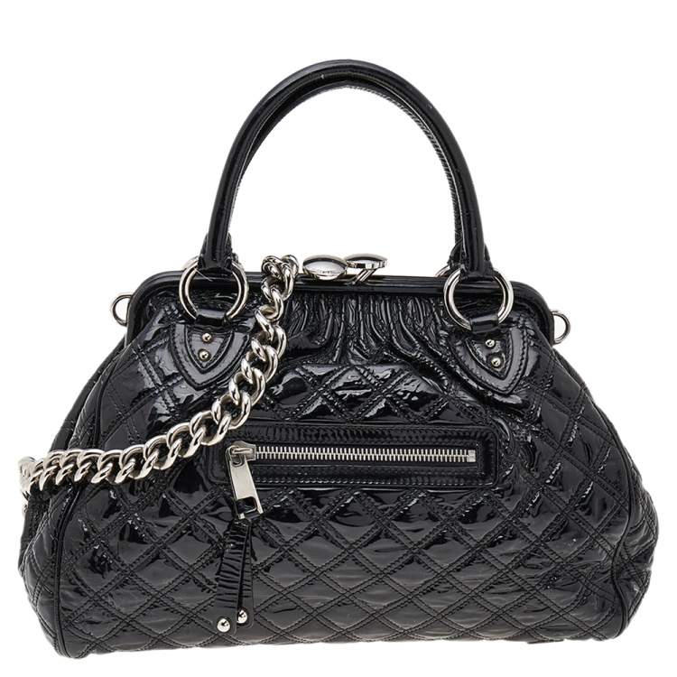 Pre Owned Marc Jacobs Black Quilted Patent Leather Stam Shoulder Bag