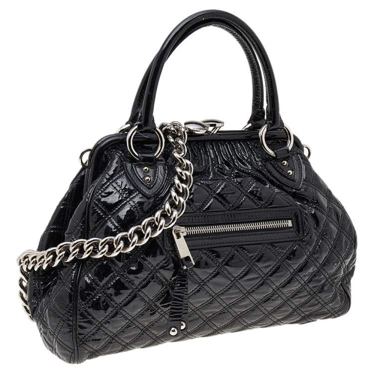 Pre Owned Marc Jacobs Black Quilted Patent Leather Stam Shoulder Bag