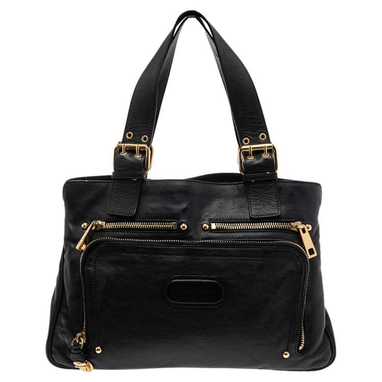 Pre Owned Marc Jacobs Black Leather Front Pocket Tote