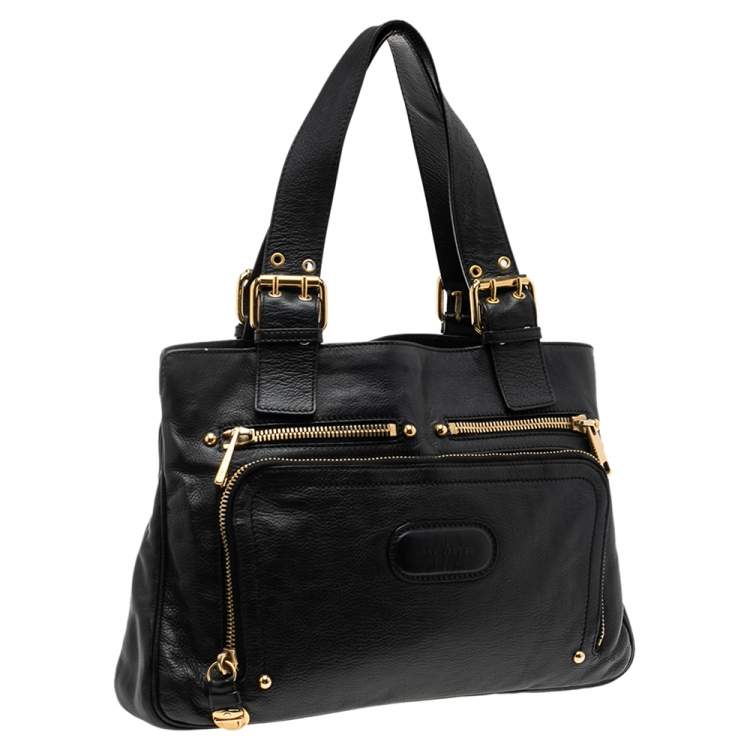 Pre Owned Marc Jacobs Black Leather Front Pocket Tote