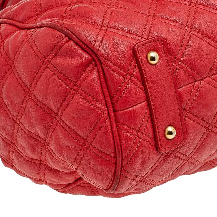 Pre Owned Marc Jacobs Bright Orange Quilted Leather Stam Satchel
