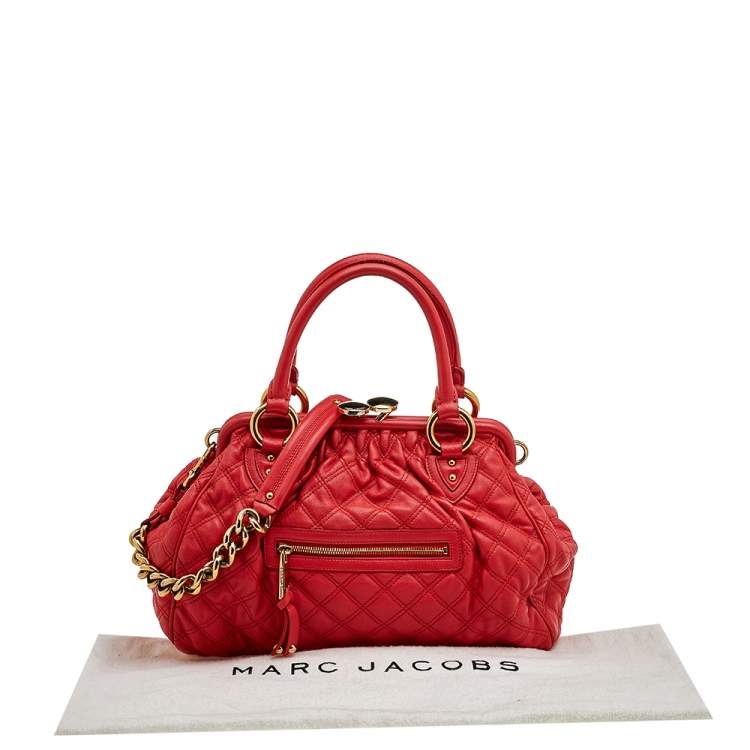 Pre Owned Marc Jacobs Bright Orange Quilted Leather Stam Satchel