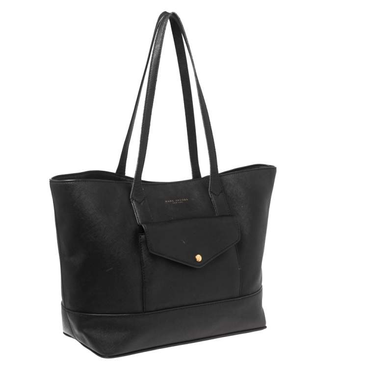 Pre Owned Marc Jacobs Black Saffiano Leather Front Pocket Tote