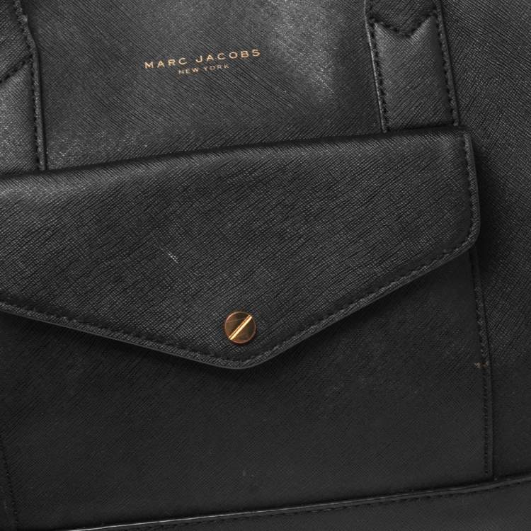 Pre Owned Marc Jacobs Black Saffiano Leather Front Pocket Tote