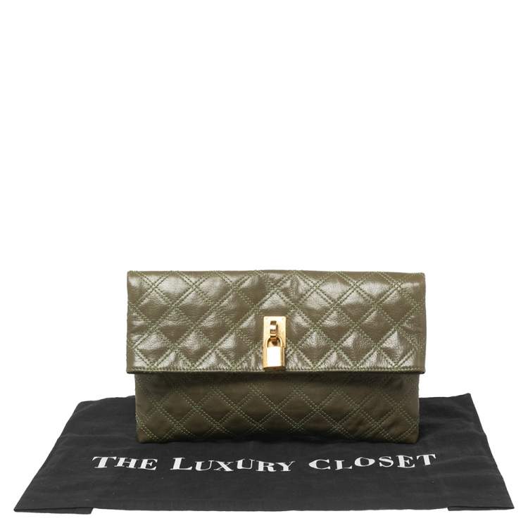 Pre Owned Marc Jacobs Olive Green Quilted Leather Eugenie Clutch