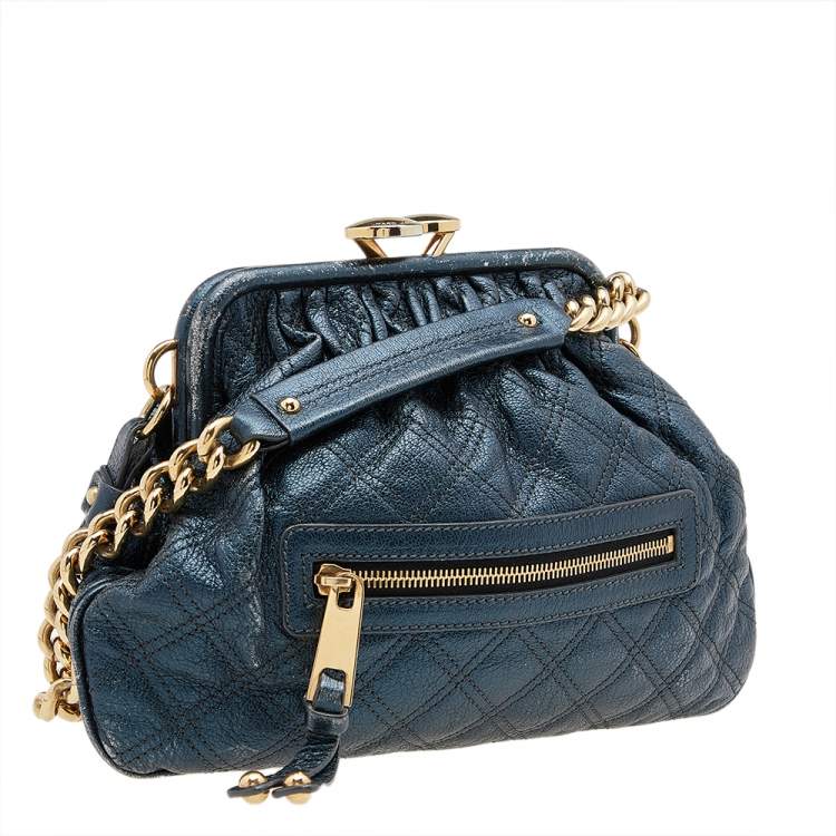 Pre Owned Marc Jacobs Metallic Blue Quilted Leather Little Stam Shoulder Bag