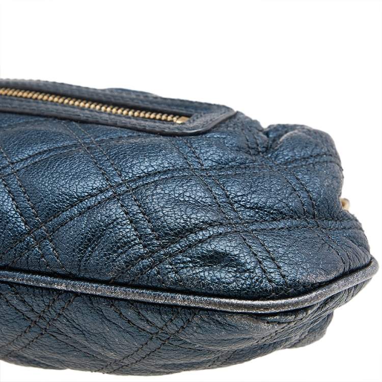 Pre Owned Marc Jacobs Metallic Blue Quilted Leather Little Stam Shoulder Bag