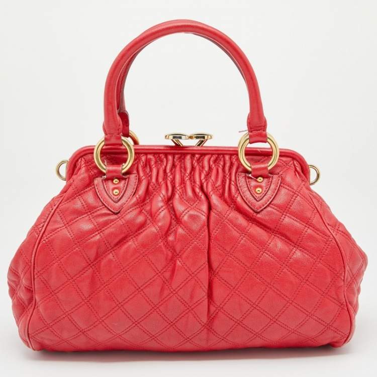 Pre Owned Marc Jacobs Red Quilted Leather Stam Satchel