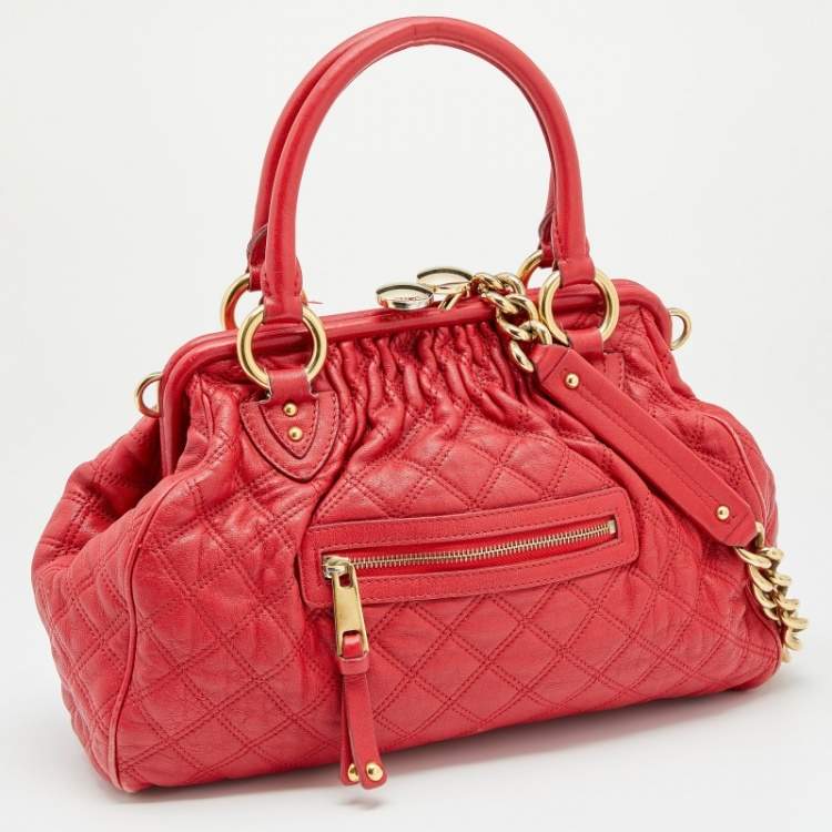 Pre Owned Marc Jacobs Red Quilted Leather Stam Satchel
