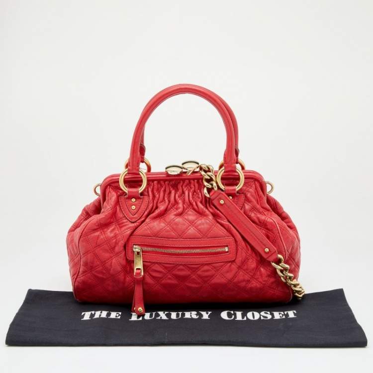 Pre Owned Marc Jacobs Red Quilted Leather Stam Satchel