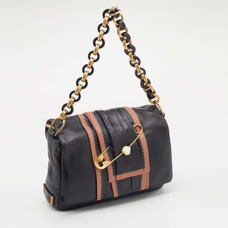 Pre Owned Marc Jacobs Black Leather Safety Pin Shoulder Bag