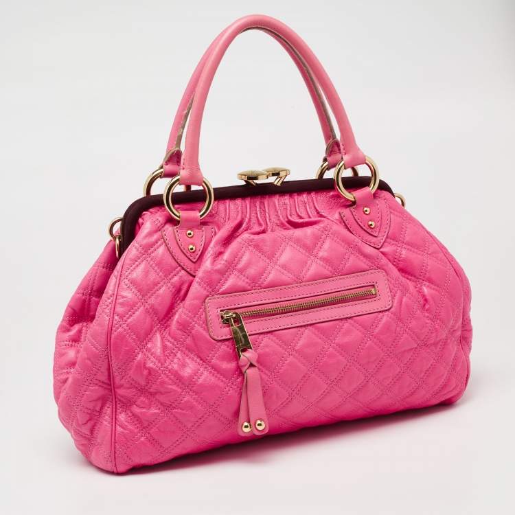 Pre Owned Marc Jacobs Pink Quilted Leather Stam Satchel