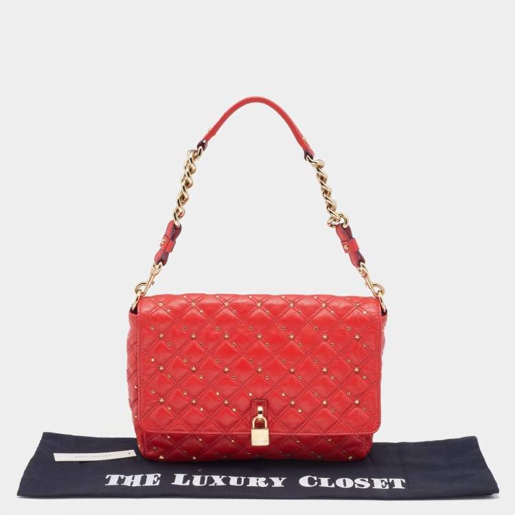 Pre Owned Marc Jacobs Red Leather Stardust Beat Shoulder Bag