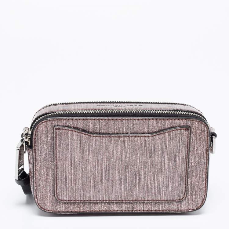 Pre Owned Marc Jacobs Pink Glitter Patent Leather Snapshot Camera Crossbody Bag