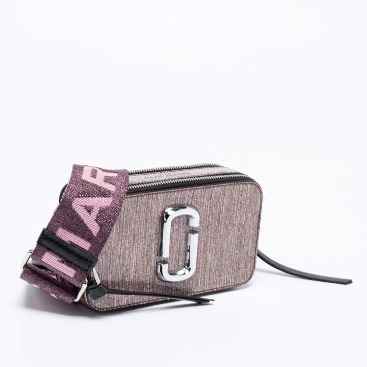 Pre Owned Marc Jacobs Pink Glitter Patent Leather Snapshot Camera Crossbody Bag