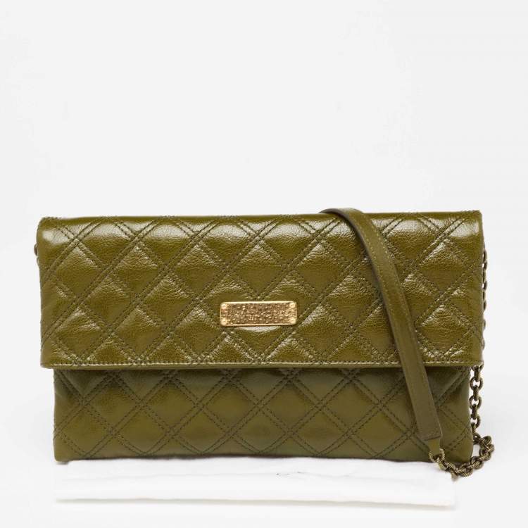 Pre Owned Marc Jacobs Olive Green Quilted Leather Eugenie Chain Clutch