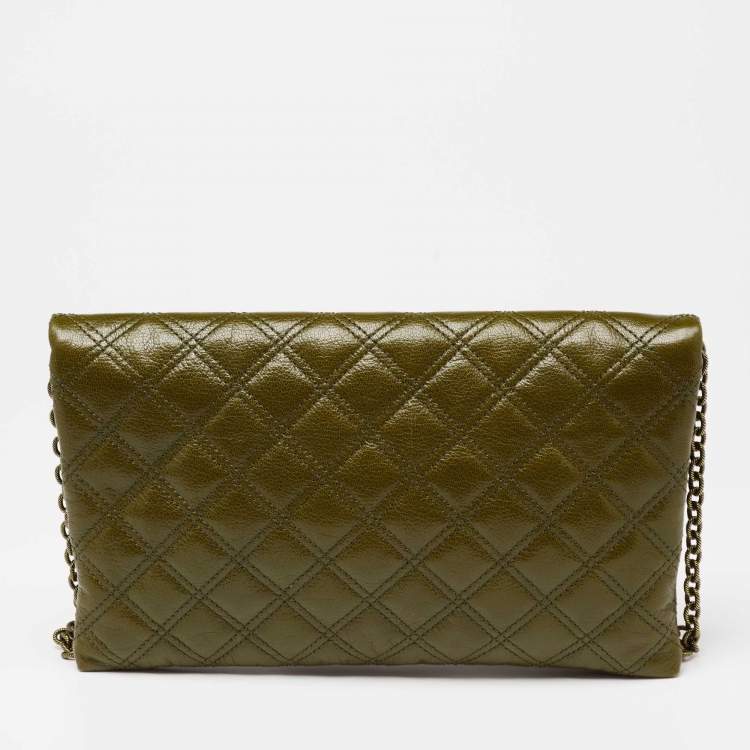 Pre Owned Marc Jacobs Olive Green Quilted Leather Eugenie Chain Clutch