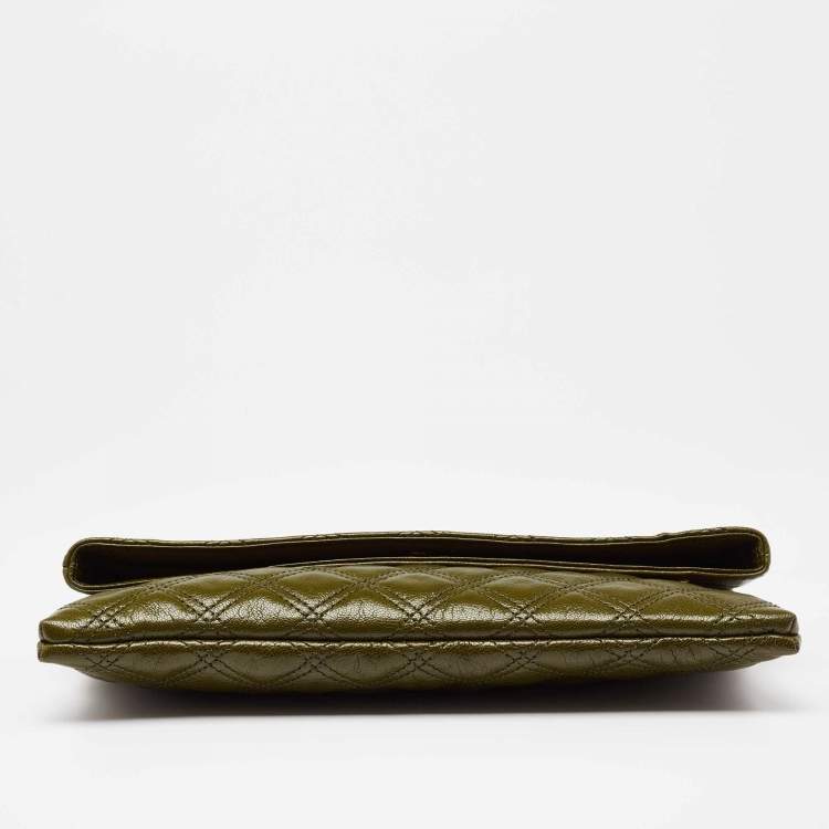 Pre Owned Marc Jacobs Olive Green Quilted Leather Eugenie Chain Clutch