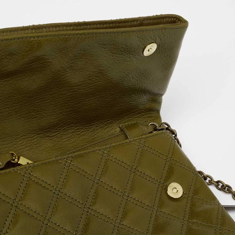 Pre Owned Marc Jacobs Olive Green Quilted Leather Eugenie Chain Clutch
