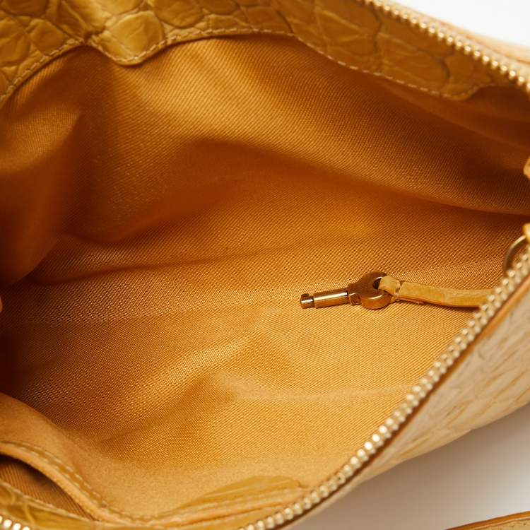 Pre Owned Marc Jacobs Yellow Croc Embossed Leather and Suede Shoulder Bag