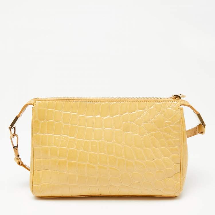Pre Owned Marc Jacobs Yellow Croc Embossed Leather and Suede Shoulder Bag