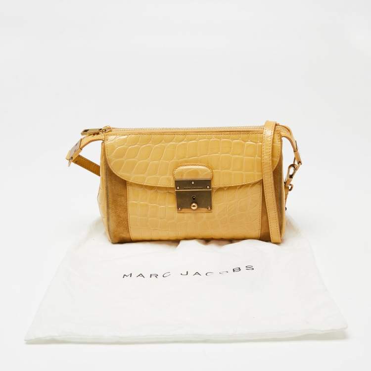 Pre Owned Marc Jacobs Yellow Croc Embossed Leather and Suede Shoulder Bag
