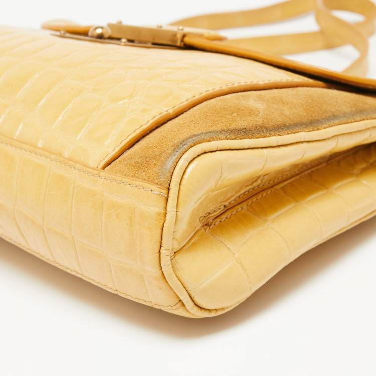 Pre Owned Marc Jacobs Yellow Croc Embossed Leather and Suede Shoulder Bag