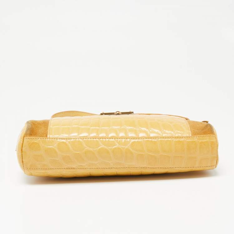 Pre Owned Marc Jacobs Yellow Croc Embossed Leather and Suede Shoulder Bag