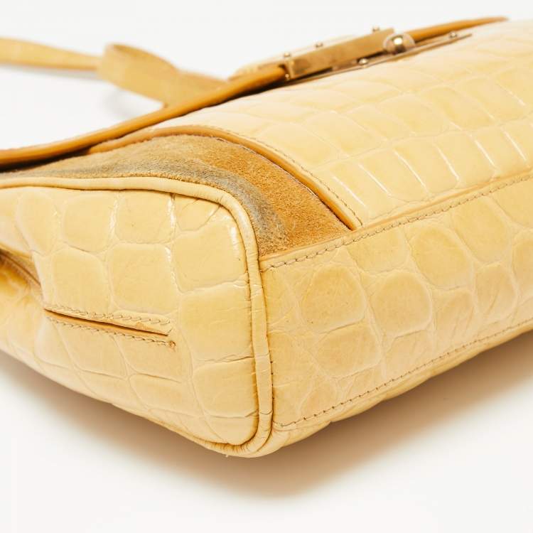 Pre Owned Marc Jacobs Yellow Croc Embossed Leather and Suede Shoulder Bag