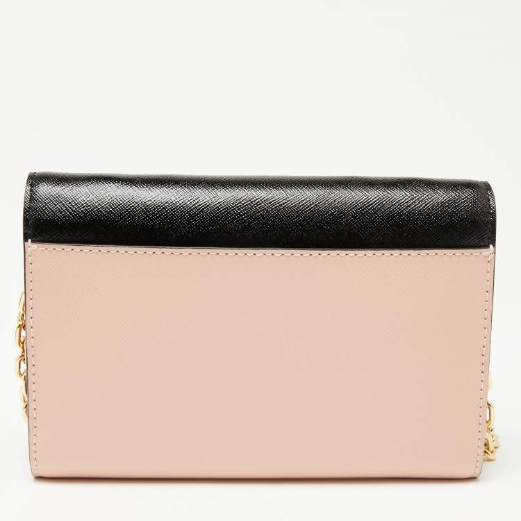 Pre Owned Marc Jacbos Pink/Black Leather Snapshot Wallet On Chain
