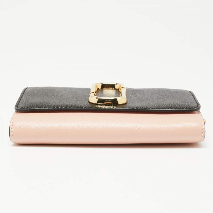 Pre Owned Marc Jacbos Pink/Black Leather Snapshot Wallet On Chain