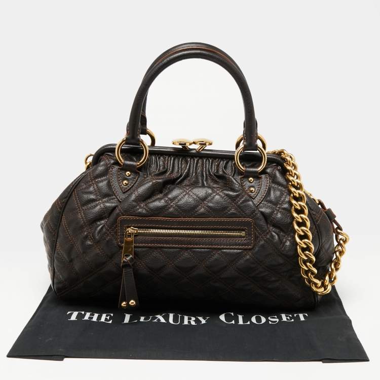 Pre Owned Marc Jacobs Dark Choco Brown Quilted Leather Stam Satchel