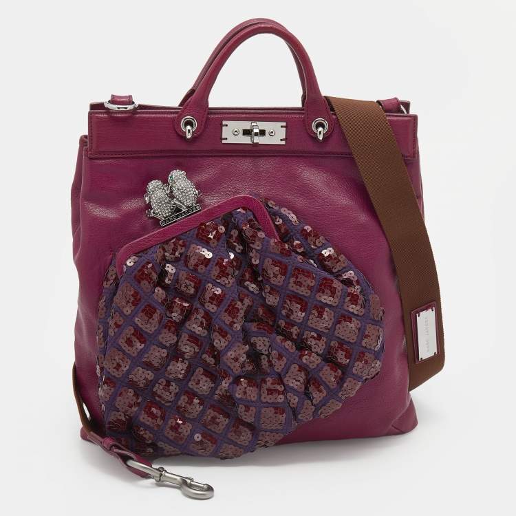 Pre Owned Marc Jacobs Purple Leather Robert Duffy Bag on Bag Tote