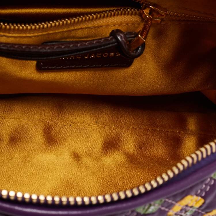 Pre Owned Marc Jacobs Purple Printed Leather Misfit Flap Shoulder Bag