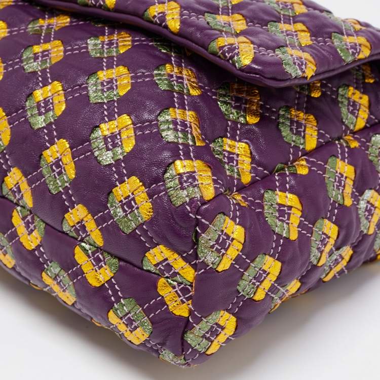 Pre Owned Marc Jacobs Purple Printed Leather Misfit Flap Shoulder Bag
