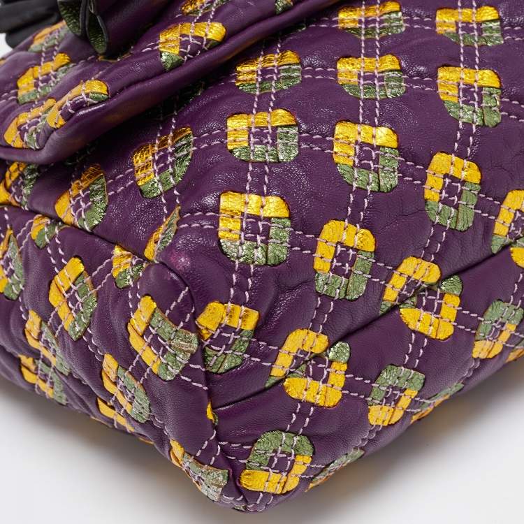 Pre Owned Marc Jacobs Purple Printed Leather Misfit Flap Shoulder Bag