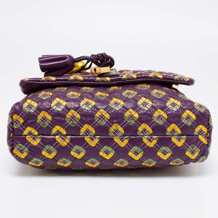 Pre Owned Marc Jacobs Purple Printed Leather Misfit Flap Shoulder Bag