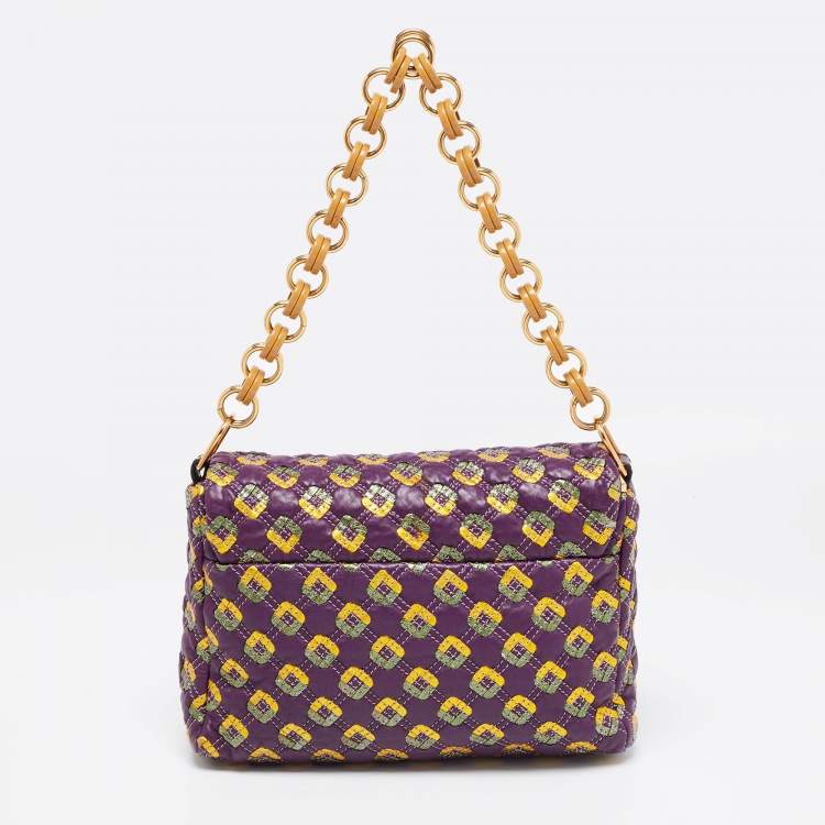 Pre Owned Marc Jacobs Purple Printed Leather Misfit Flap Shoulder Bag