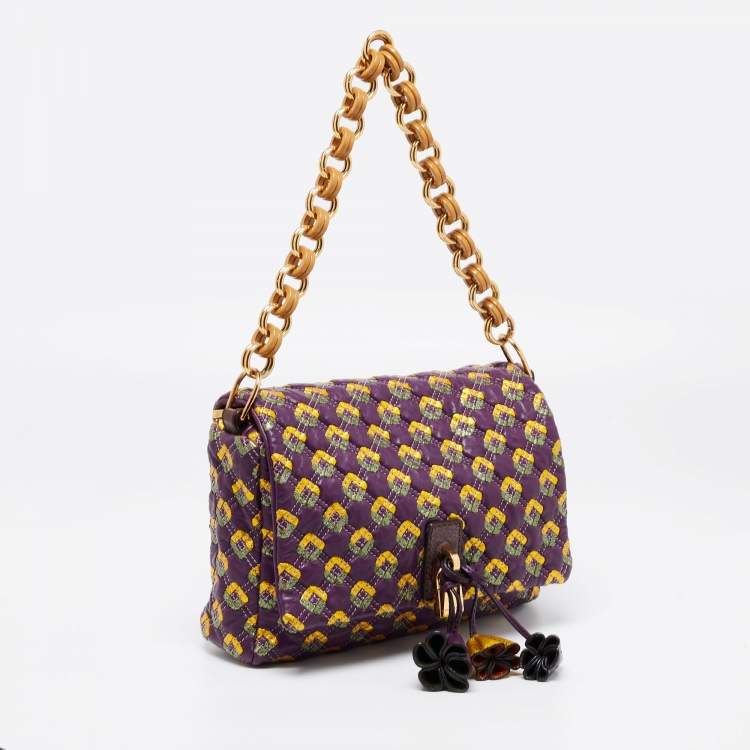 Pre Owned Marc Jacobs Purple Printed Leather Misfit Flap Shoulder Bag