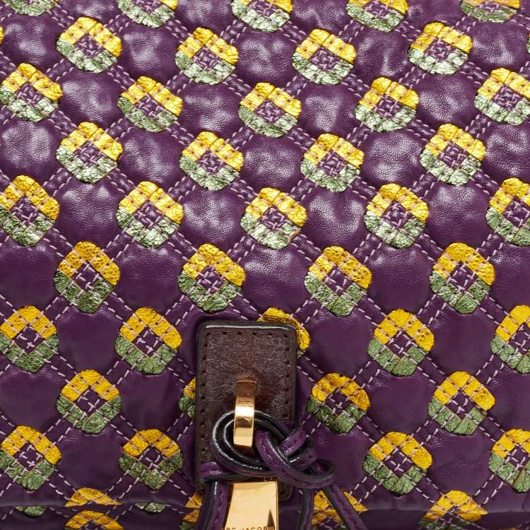 Pre Owned Marc Jacobs Purple Printed Leather Misfit Flap Shoulder Bag