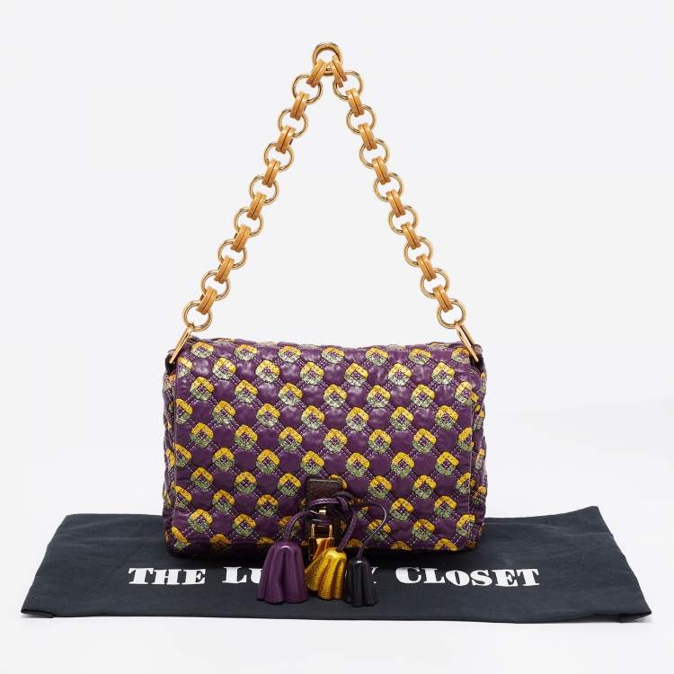 Pre Owned Marc Jacobs Purple Printed Leather Misfit Flap Shoulder Bag