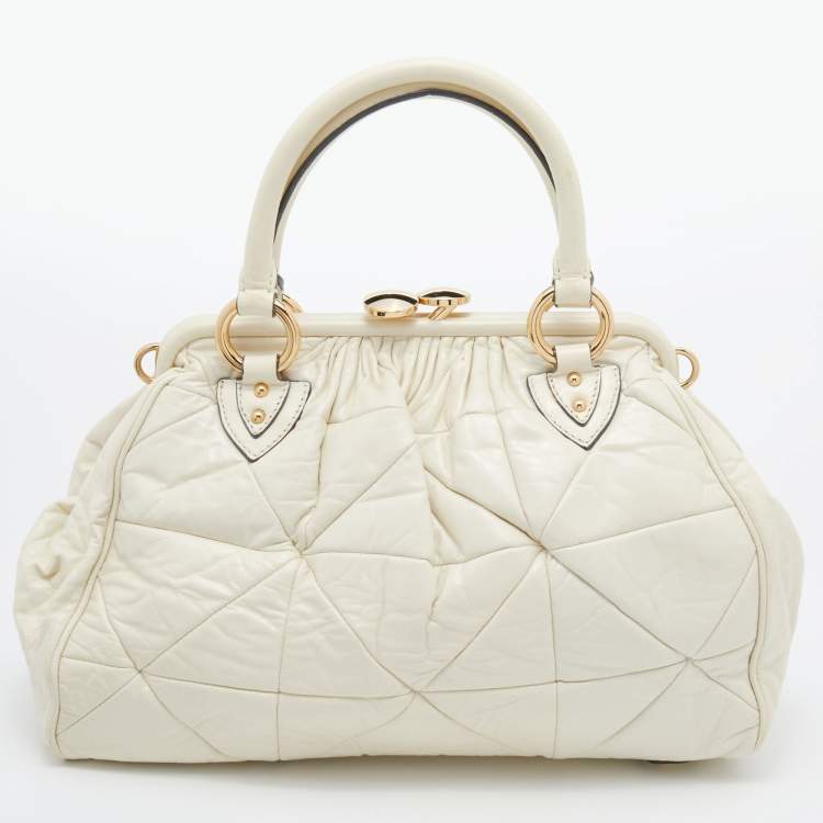 Pre Owned Marc Jacobs Cream Quilted Leather Stam Satchel