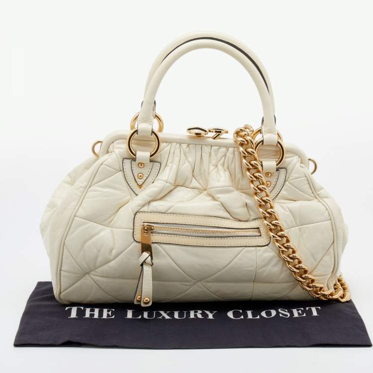 Pre Owned Marc Jacobs Cream Quilted Leather Stam Satchel