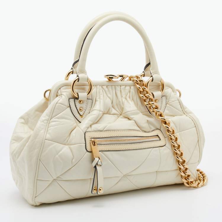 Pre Owned Marc Jacobs Cream Quilted Leather Stam Satchel