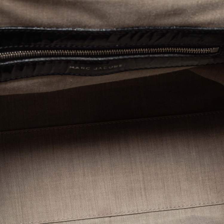 Pre Owned Marc Jacobs Black Quilted Patent Leather Stam Satchel