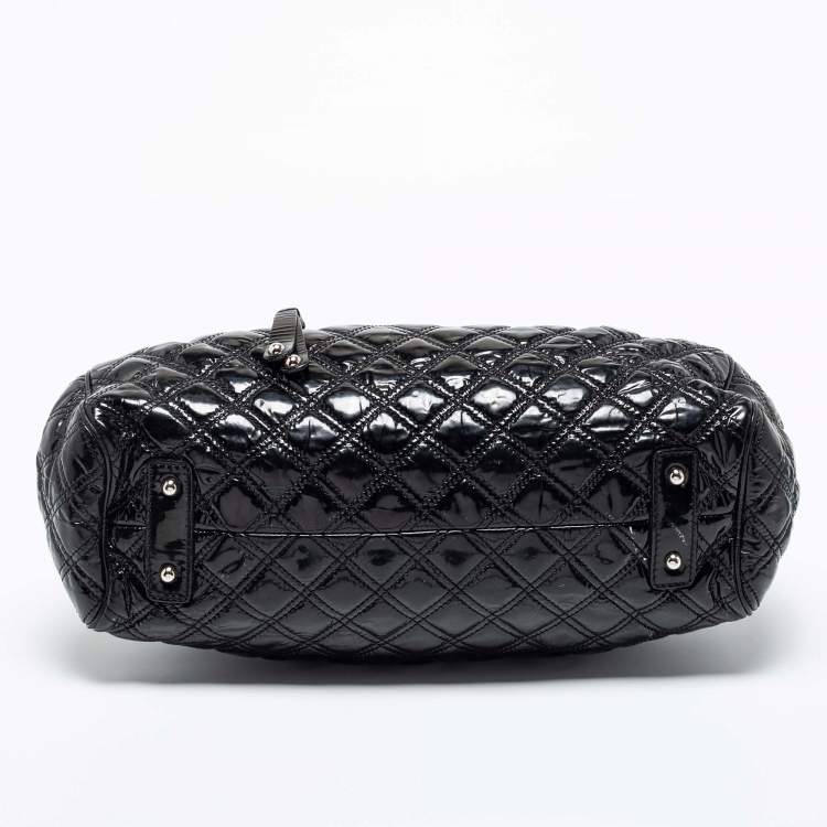 Pre Owned Marc Jacobs Black Quilted Patent Leather Stam Satchel
