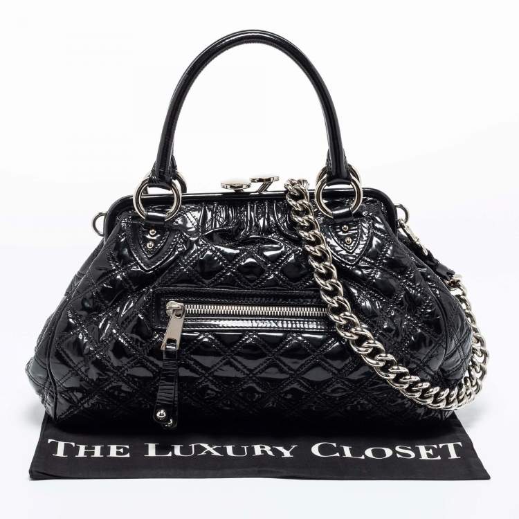 Pre Owned Marc Jacobs Black Quilted Patent Leather Stam Satchel