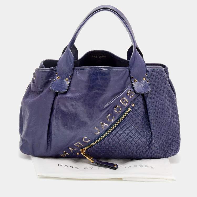 Pre Owned Marc Jacobs Purple Leather Eyelet Tote