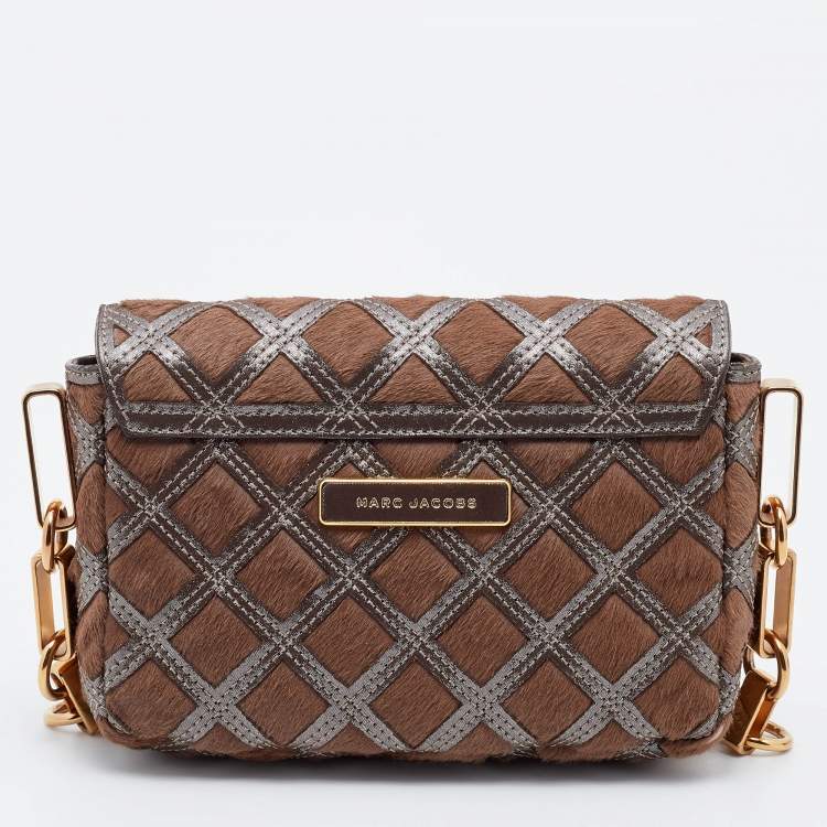 Pre Owned Marc Jacobs Brown/Grey Calfhair and Suede Flap Shoulder Bag