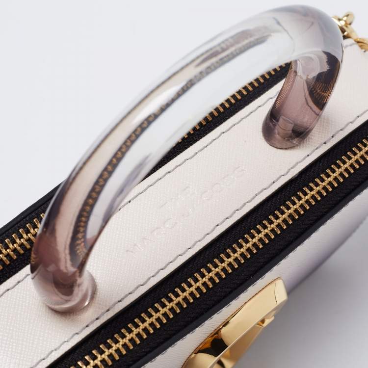 مملوكة مسبقًا Marc Jacobs White/Grey Leather Resin Handle Snapshot CrossBody Bag